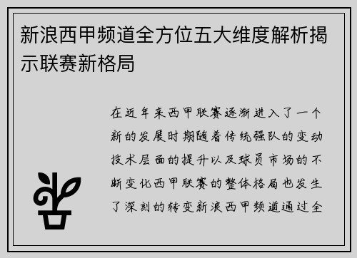 新浪西甲频道全方位五大维度解析揭示联赛新格局