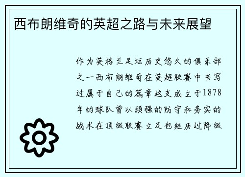 西布朗维奇的英超之路与未来展望